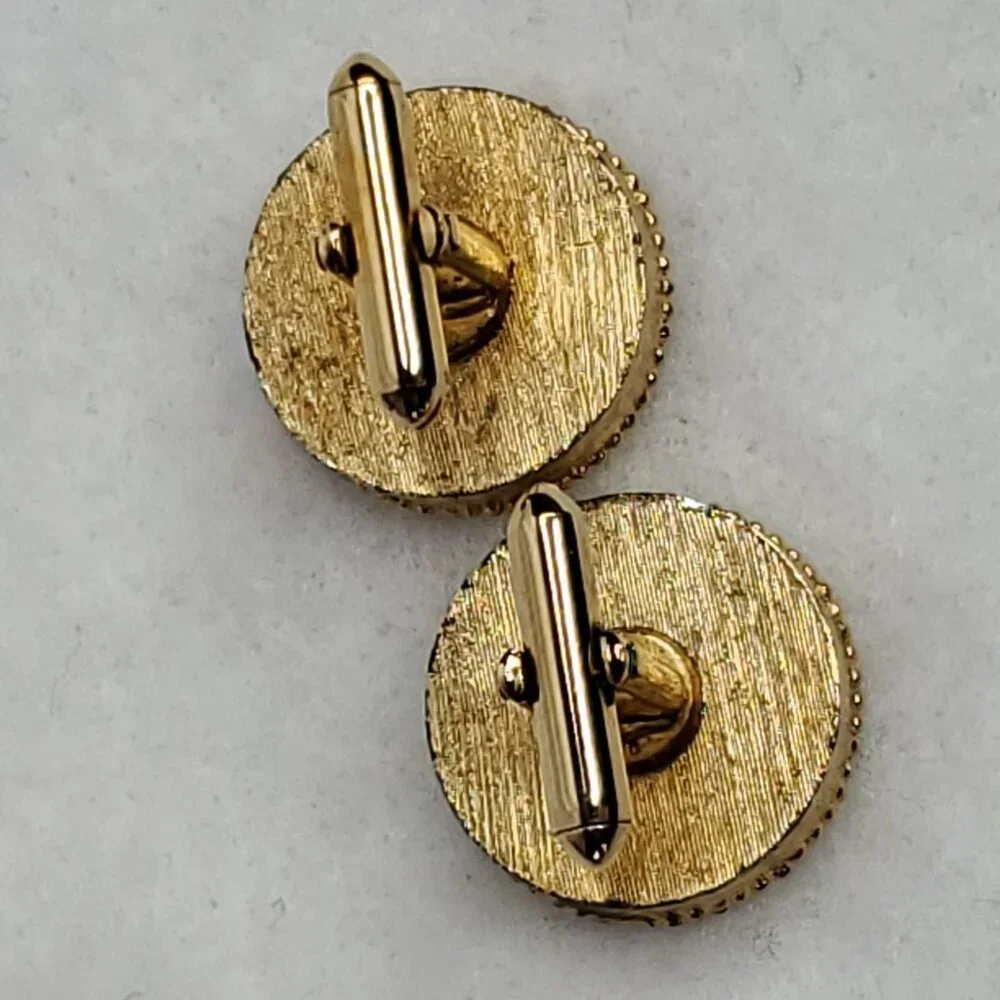 Vintage Rivoli Cufflinks Gold Tone Blue Rhinestone Sparkles